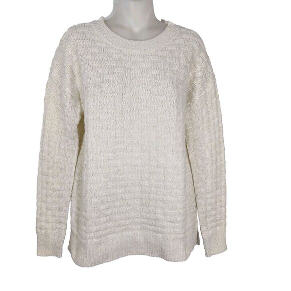 Maurices Womens Sweater Small Lurex Knit Pullover Basket Weave Crew Neck Ivory - Picture 1 of 11